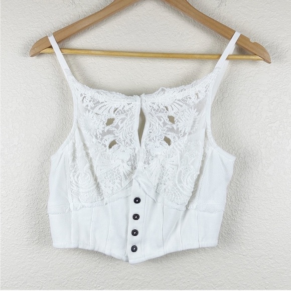 Free‎ People Have My Heart Cropped White Top Size Medium Women - Picture 1 of 14